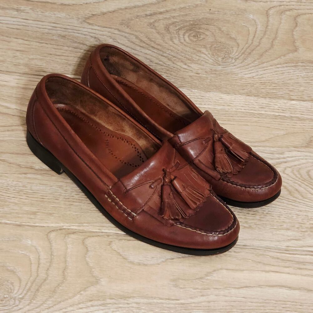 JOHNSTON & MURPHY Leather Kiltie Tassel Slip On Shoes Loafers Mens Size 11 - Picture 4 of 8